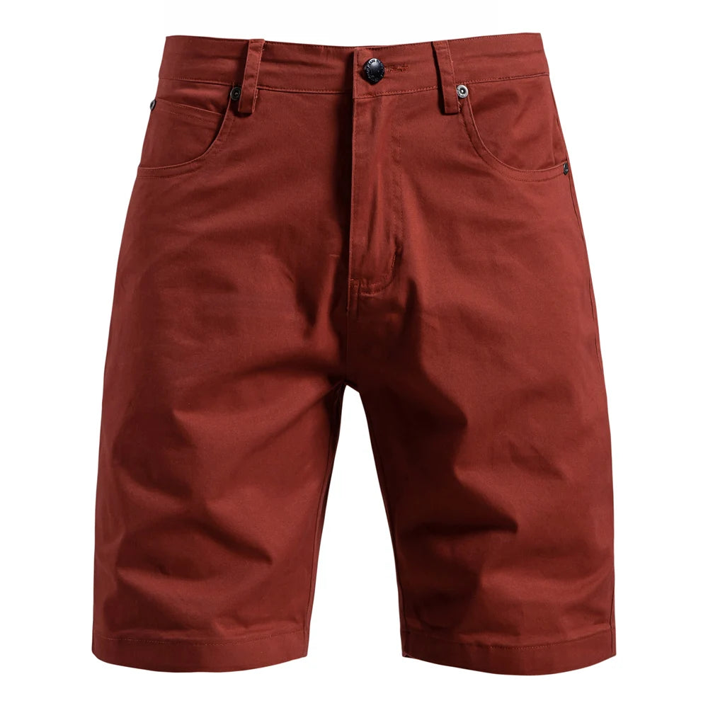 Men's slim fit cotton shorts in Brown, front view