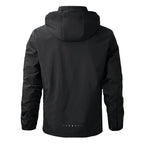 Back view of the black hooded windbreaker