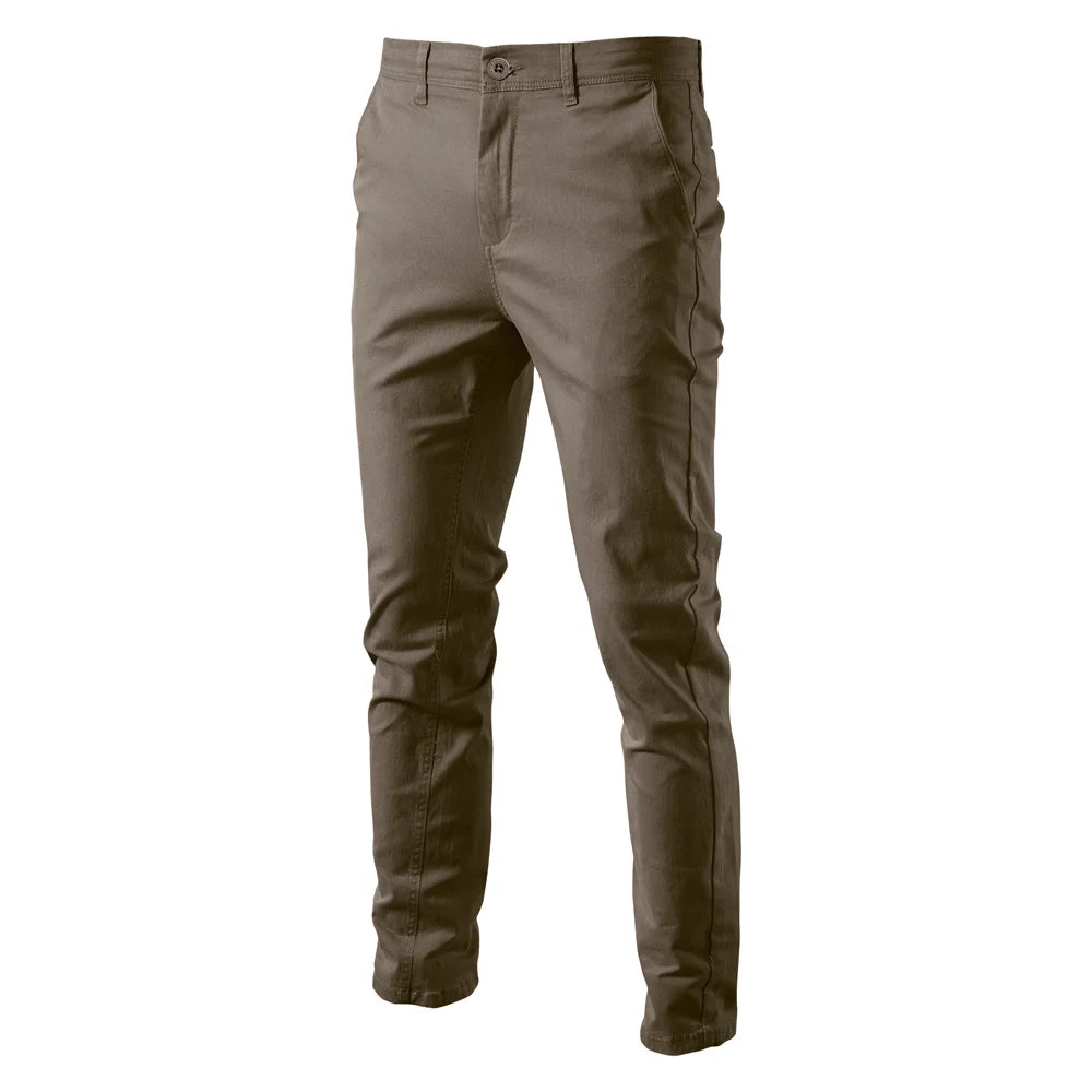 Men's Cotton Chino Trousers in Brown — slim tapered fit