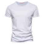 White men's crew neck t-shirt in slub-textured knit, front view
