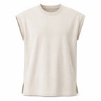 Beige knit shoulder vest, flat front view