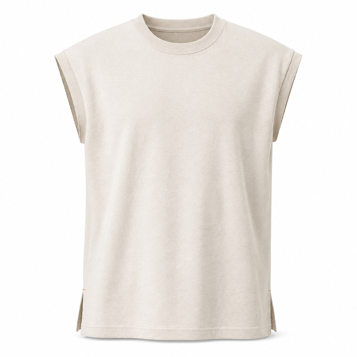Beige knit shoulder vest, flat front view