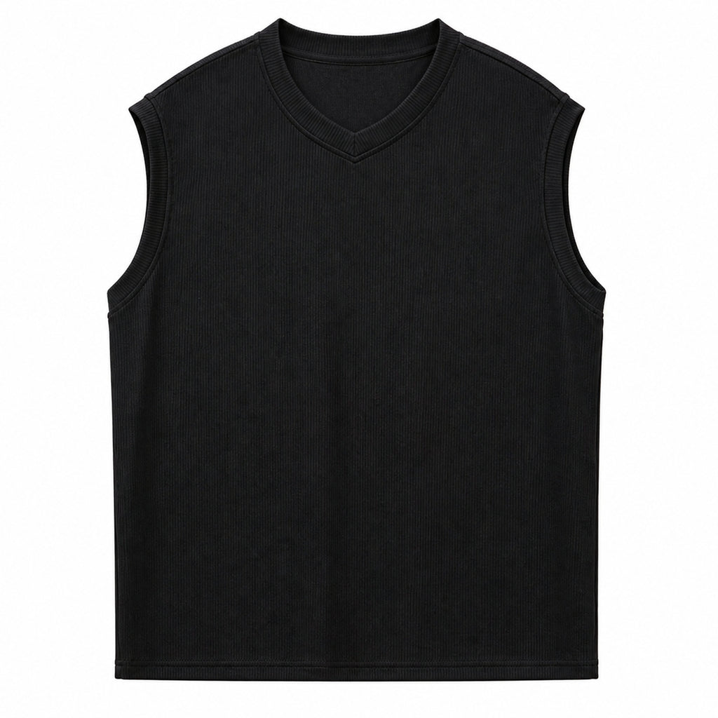 Black ribbed tank, flat rear view