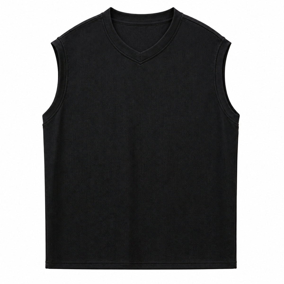 Black ribbed tank, flat rear view