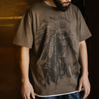 Man wearing the coffee chief portrait tee, front view
