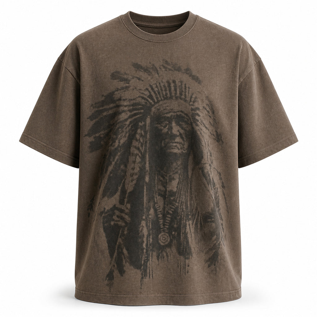 Coffee chief portrait tee with tonal artwork, flat front view