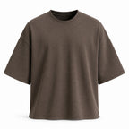Coffee brown oversized boxy t-shirt, flat front view