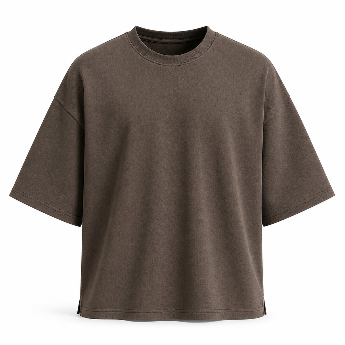 Coffee brown oversized boxy t-shirt, flat front view
