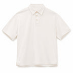 Creamy white retro polo shirt, flat front view