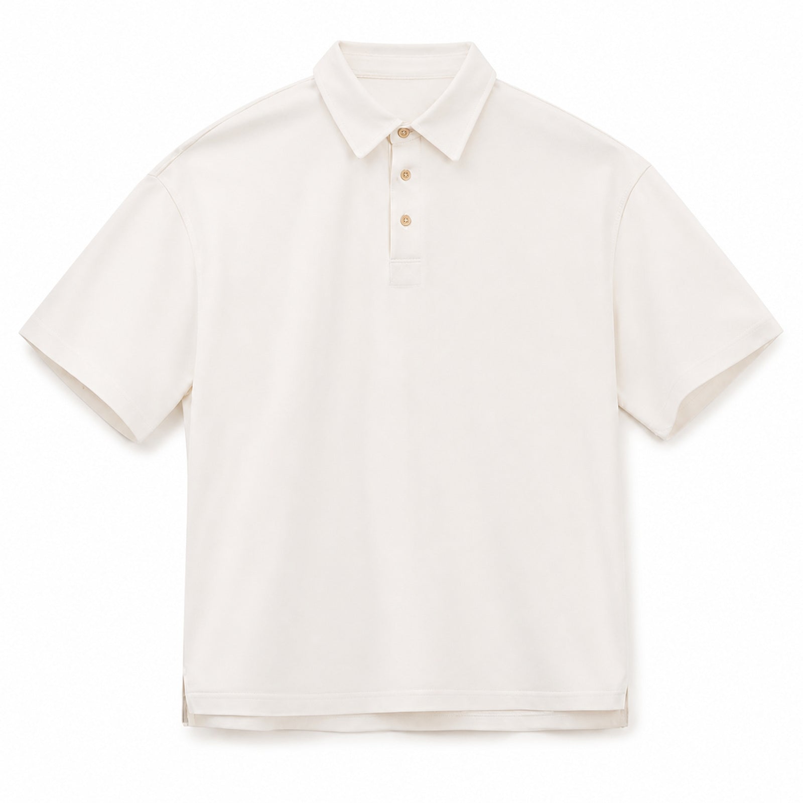 Creamy white retro polo shirt, flat front view
