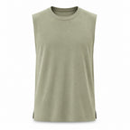 Sage green heavyweight cotton tank with side-slit hem, flat front view
