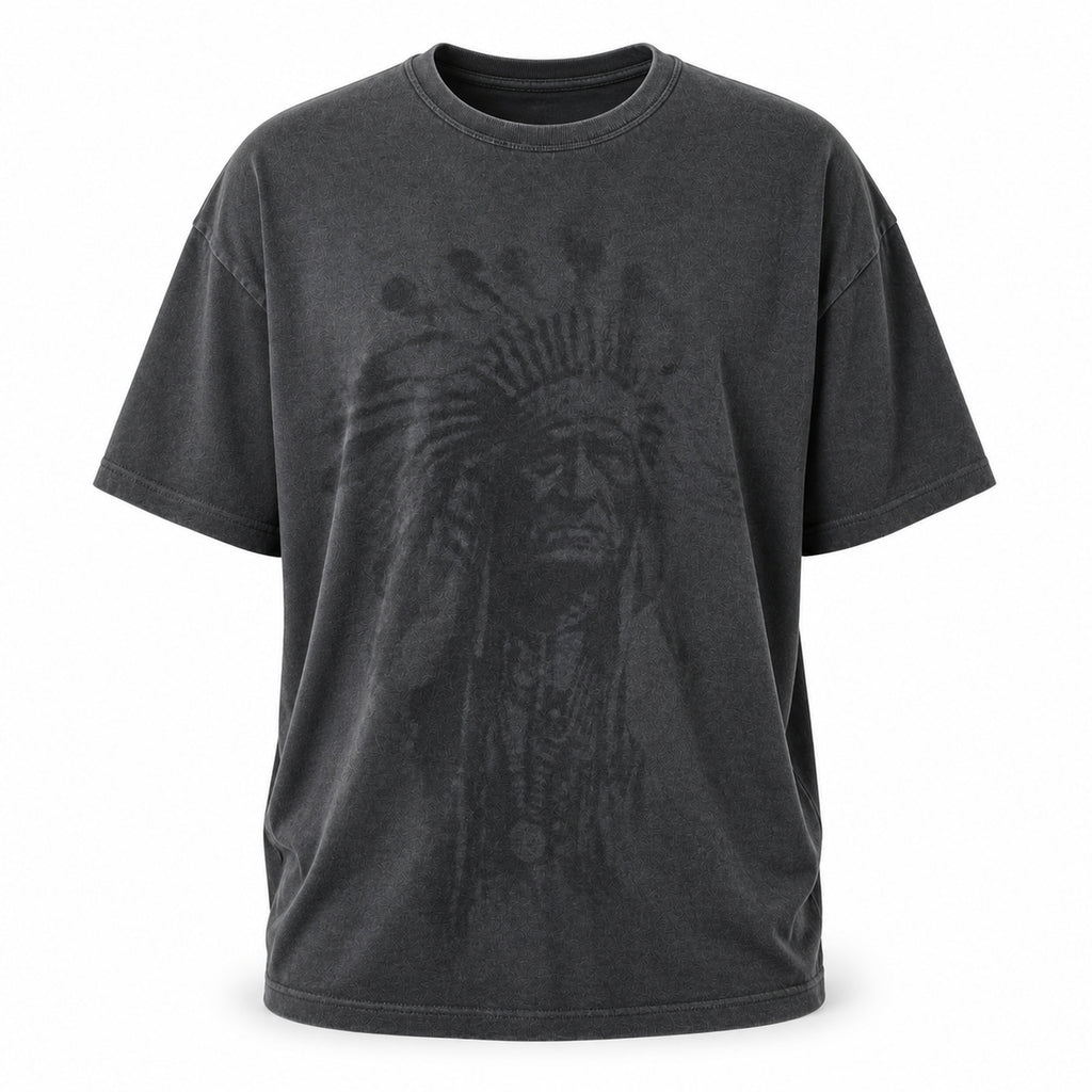 Gray chief portrait tee with tonal artwork, flat front view