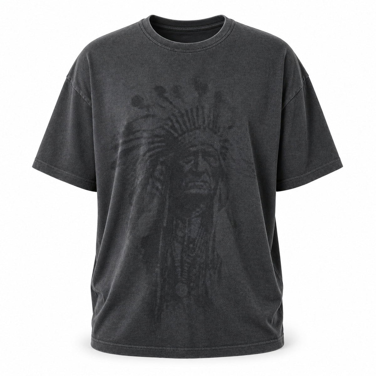Gray chief portrait tee with tonal artwork, flat front view