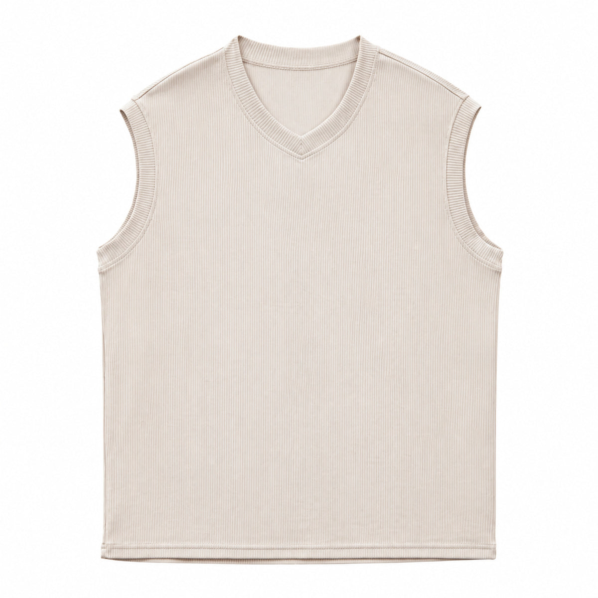 Khaki ribbed tank with crew back, flat rear view