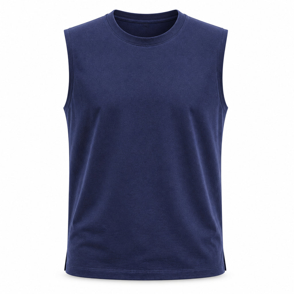 Navy blue heavyweight cotton tank, flat front view