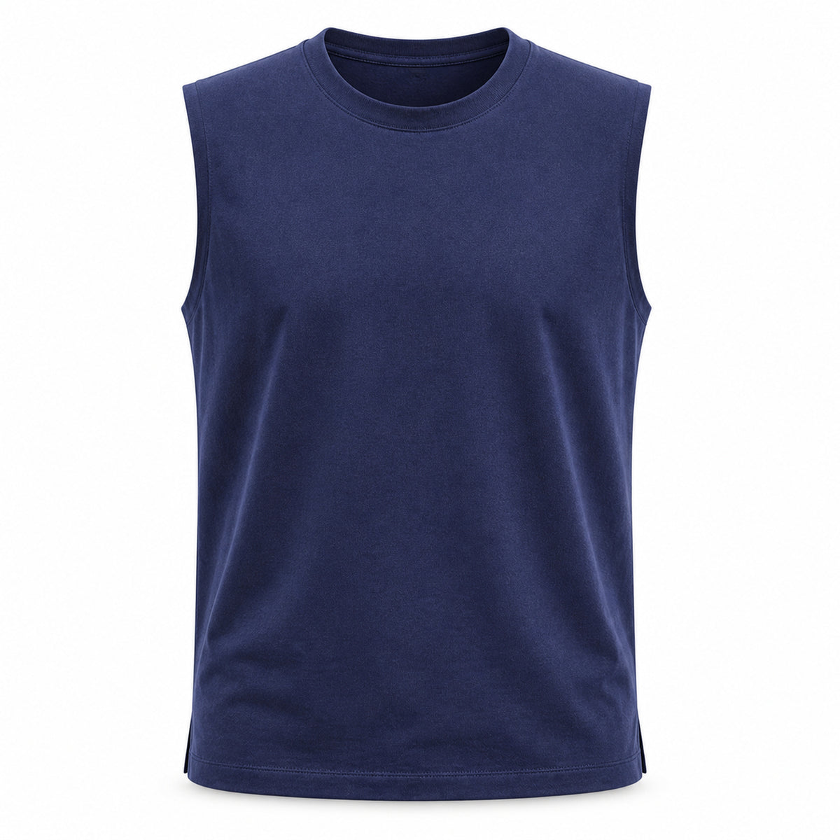 Navy blue heavyweight cotton tank, flat front view